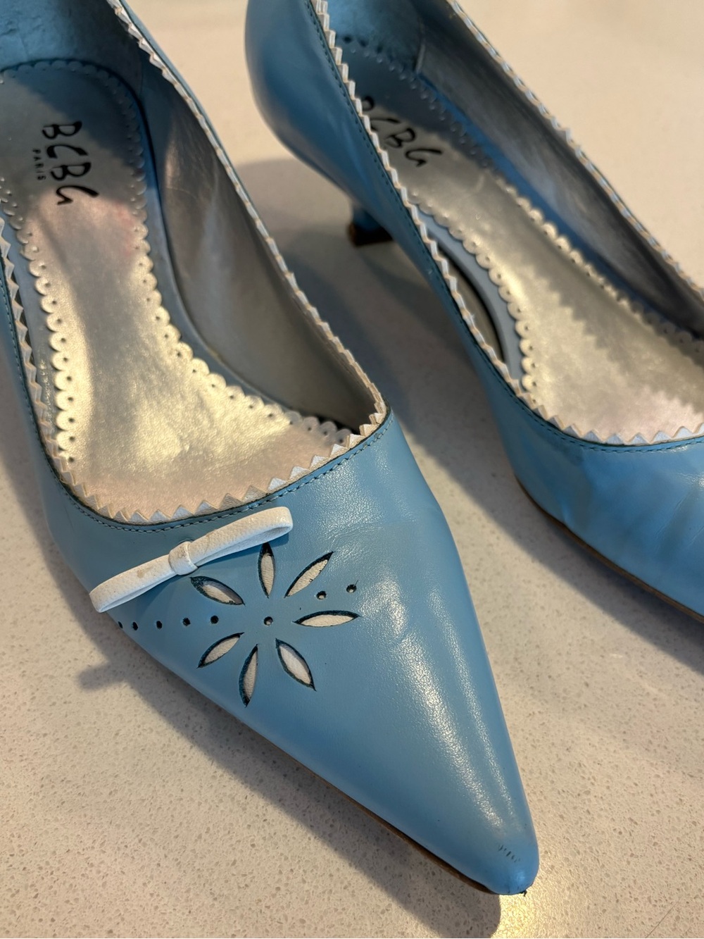 BCBG Powder Blue Pointed Toe Heels with Cutout Detail
